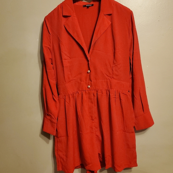 NWT - Red Linen Long sleeve Button up Romper S-M-L - Picture 8 of 8